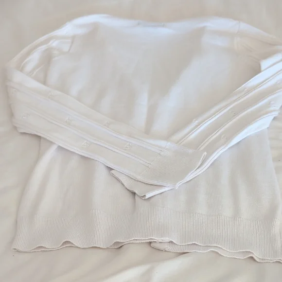 Women's White Ribbed Button-Front Cardigan - Picture 6 of 7